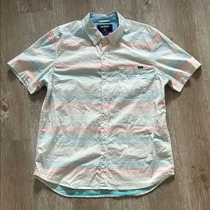 Men’s Chubbies Short Sleeve Striped Button Down Pastel Pink and Blue